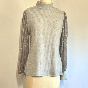 Anna-Kaci Mock Neck Sequin Tops For Women